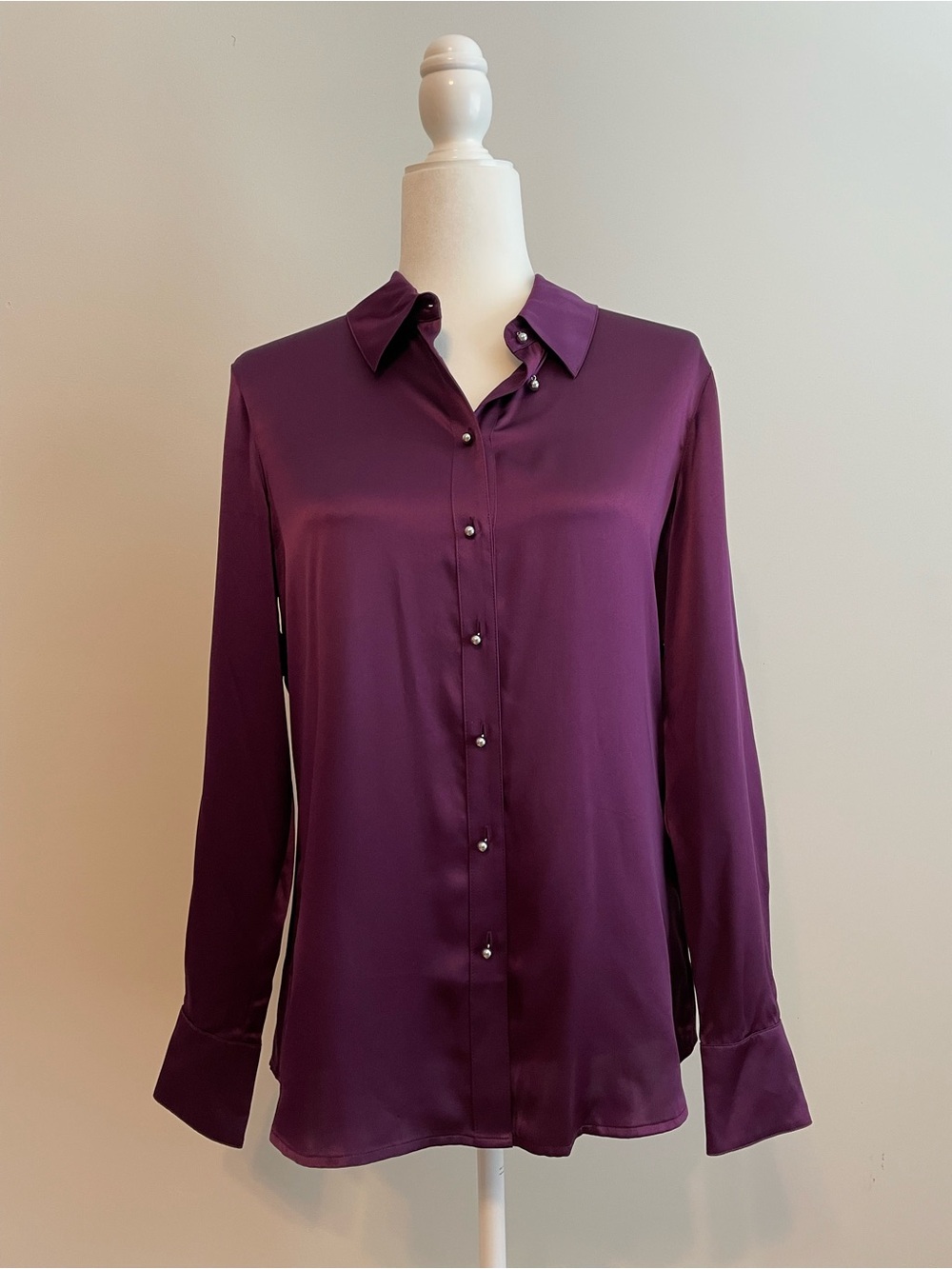 Sleek deep purple 100% Silk Button-Down Blouse